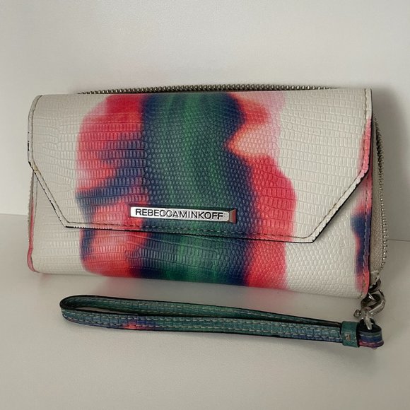REBECCA MINKOFF Gorgeous Watercolor & Snake/Croc Design Wristlet/Wallet - Picture 2 of 8